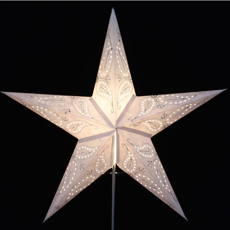 Ananti Batik Weiß  - Faltbarer Leuchtstern, Weihnachtsstern aus Papier mit 5 Zacken, 60 cm